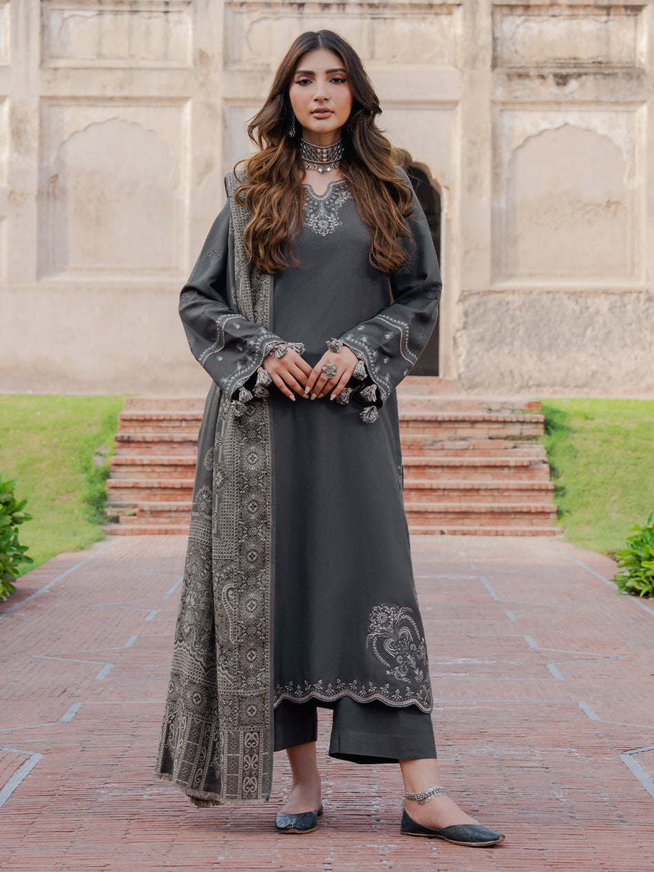 Siah | Emb Unstitched Dhanak 3pc