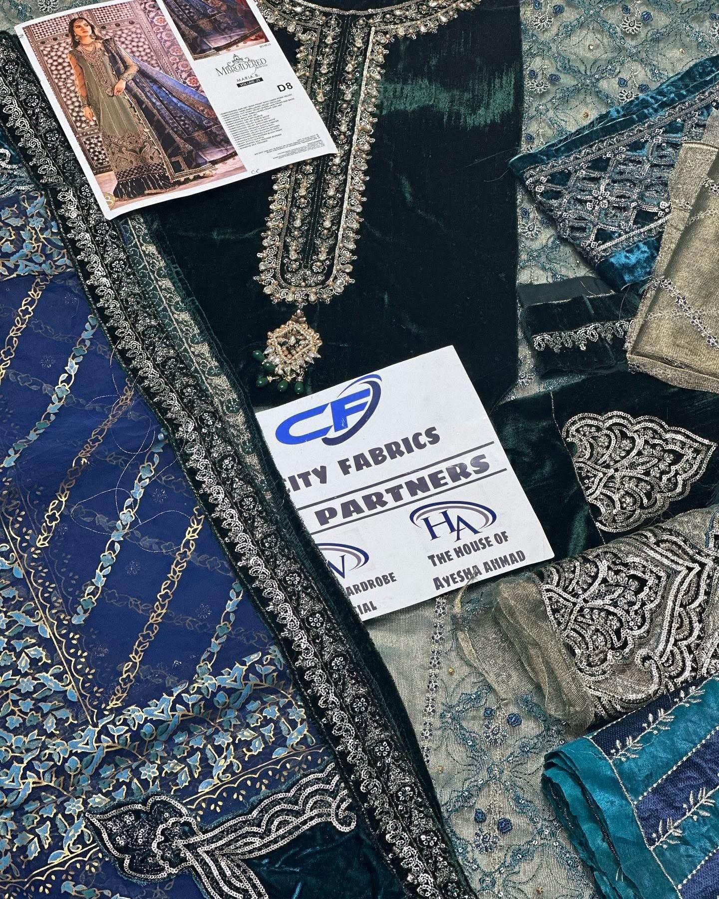 MARIA.B ZARI NET UNSTITCHED EMB SUIT - City Cloth House