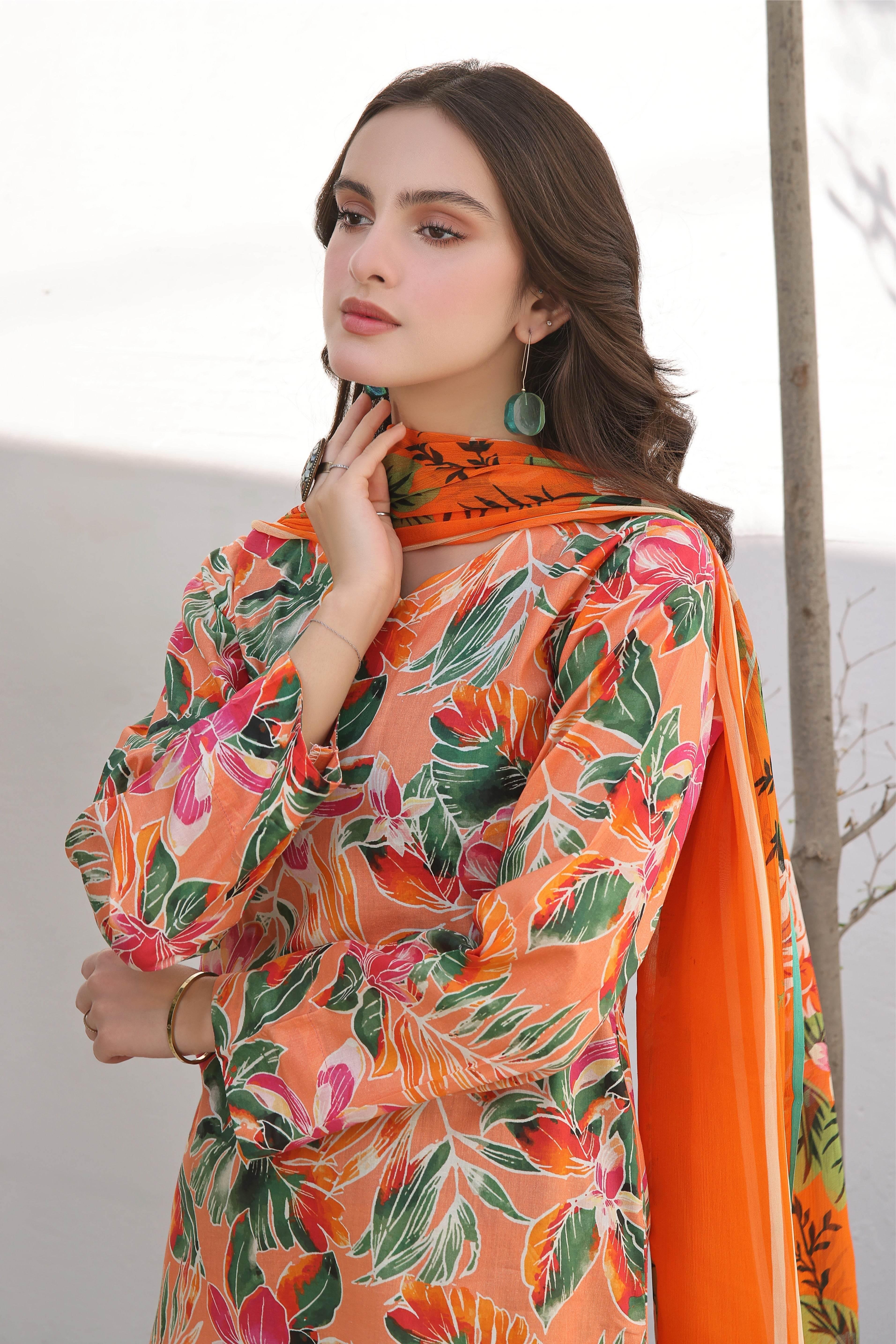 BAROQUE LAWN PRINTED UNSTICH 3PC - City Cloth House