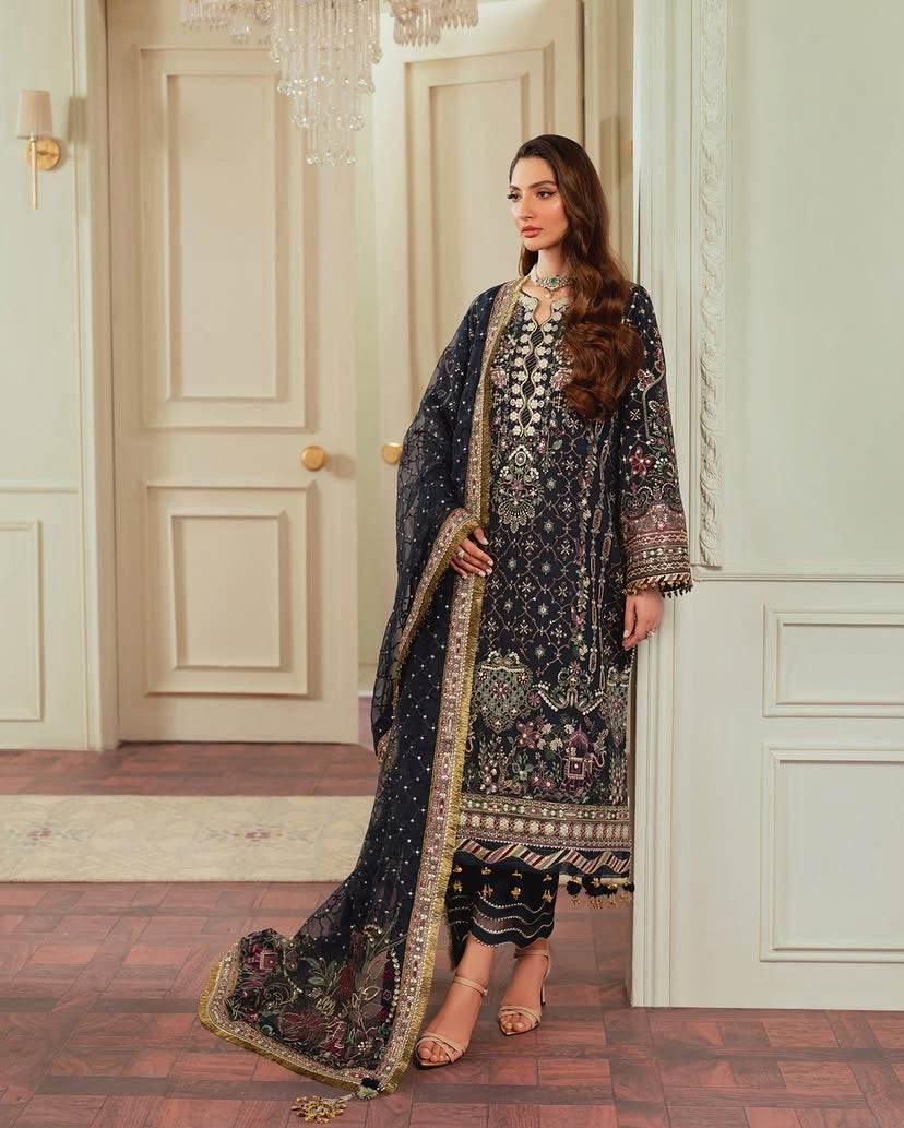 BAROQUE RAW SILK UNSTITCHED EMB SUIT - City Cloth House