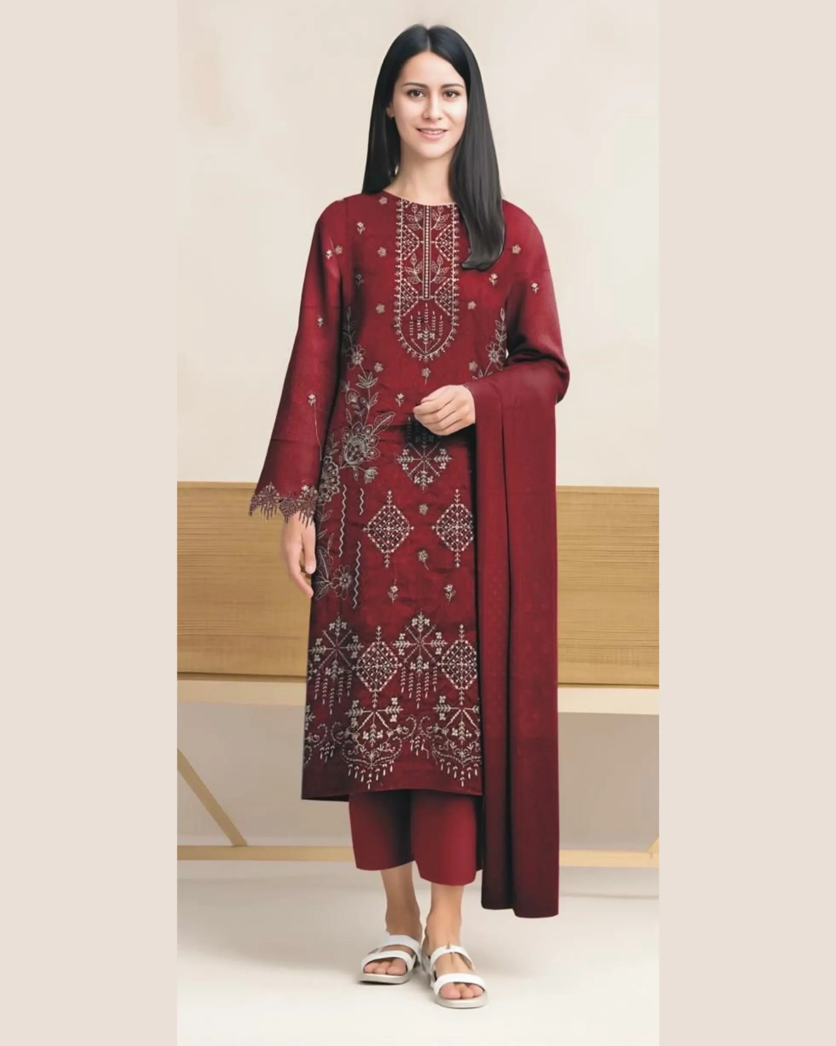 MIRAAL VOL#1 DHANAK UNSTITCHED EMB 3PC - City Cloth House