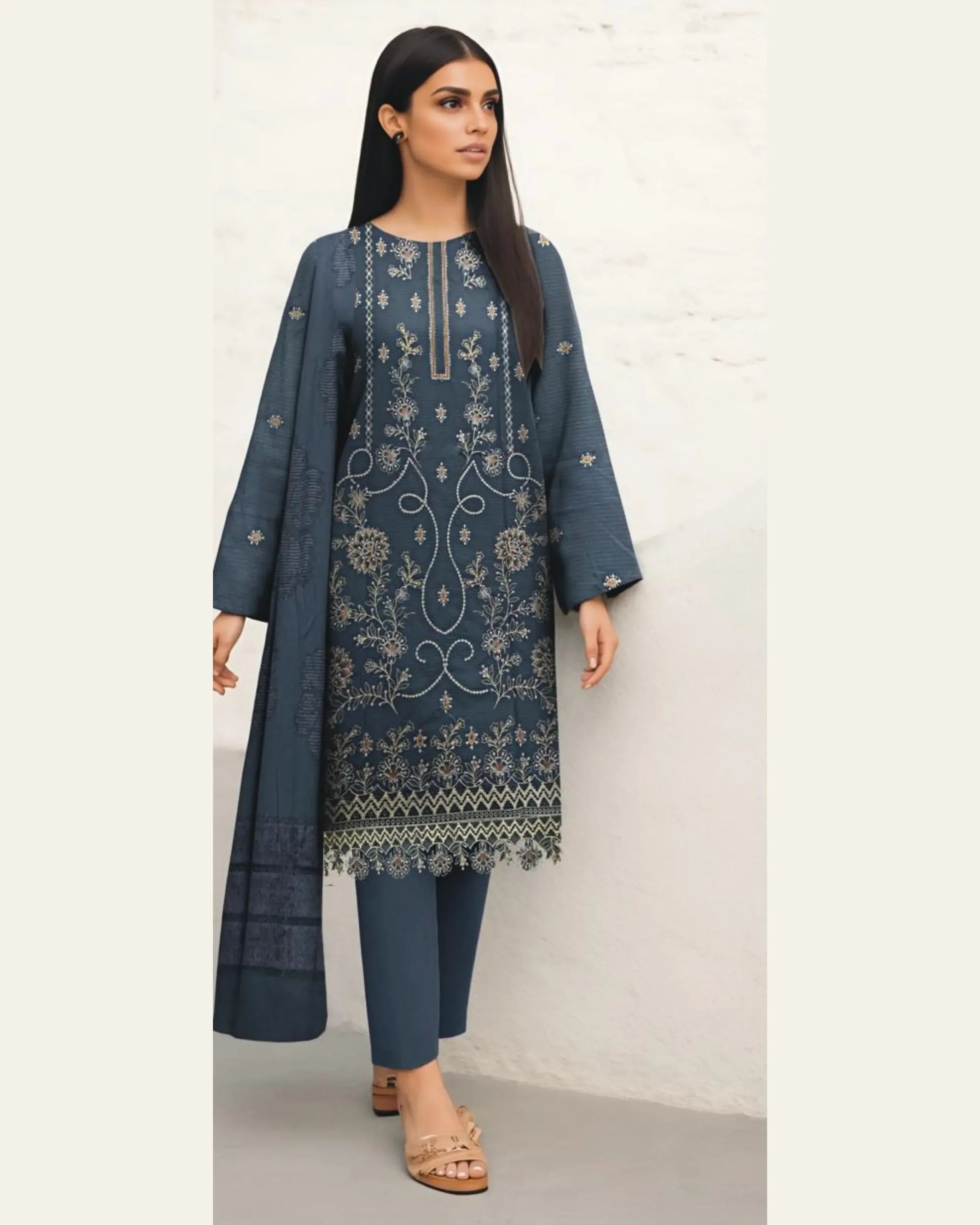 MIRAAL VOL#2 DHANAK UNSTITCHED EMB 3PC - City Cloth House