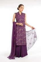 BAREEZA CHIFFON UNSTITCHED EMB SUIT - City Cloth House