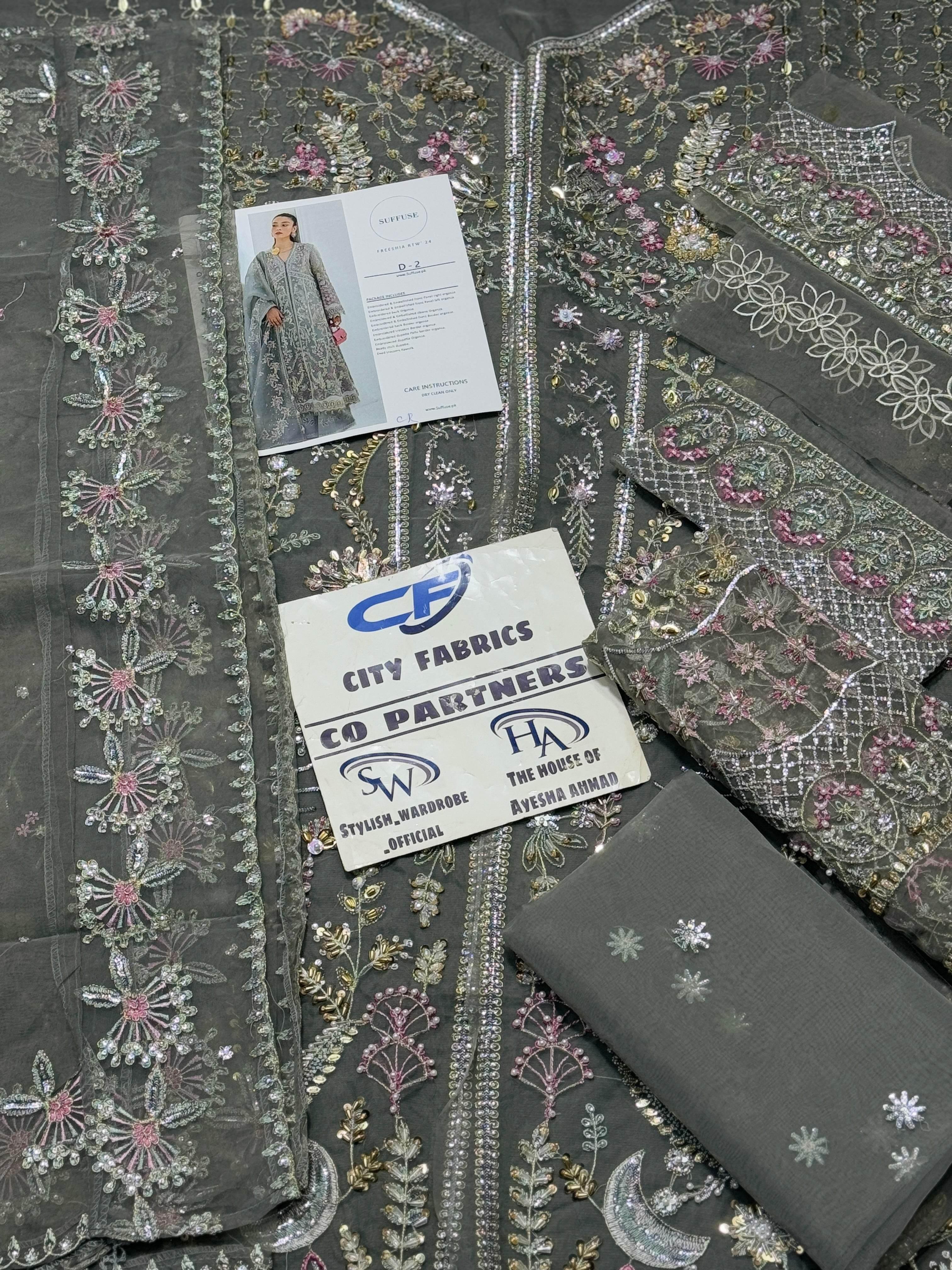 SUFFUSE ORGANZA UNSTITCHED EMB SUIT - City Cloth House