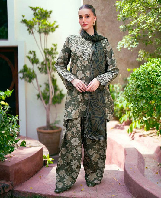 BAROQUE LAWN PRINTED UNSTICH 3PC - City Cloth House