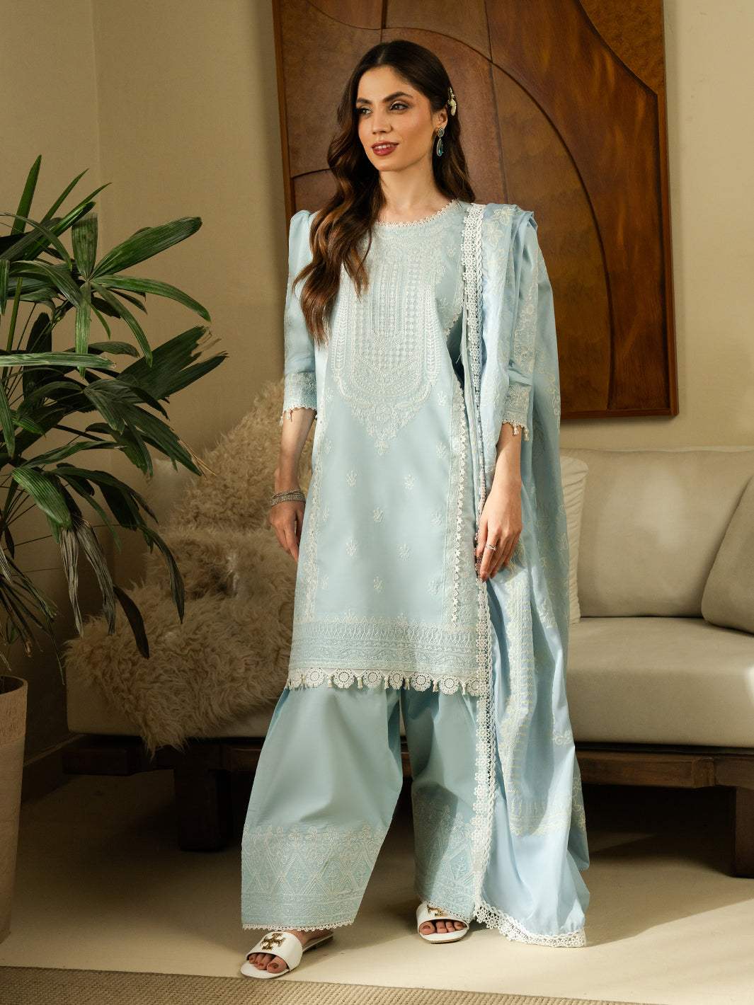 Azure | Emb Unstitched Lawn 3pc