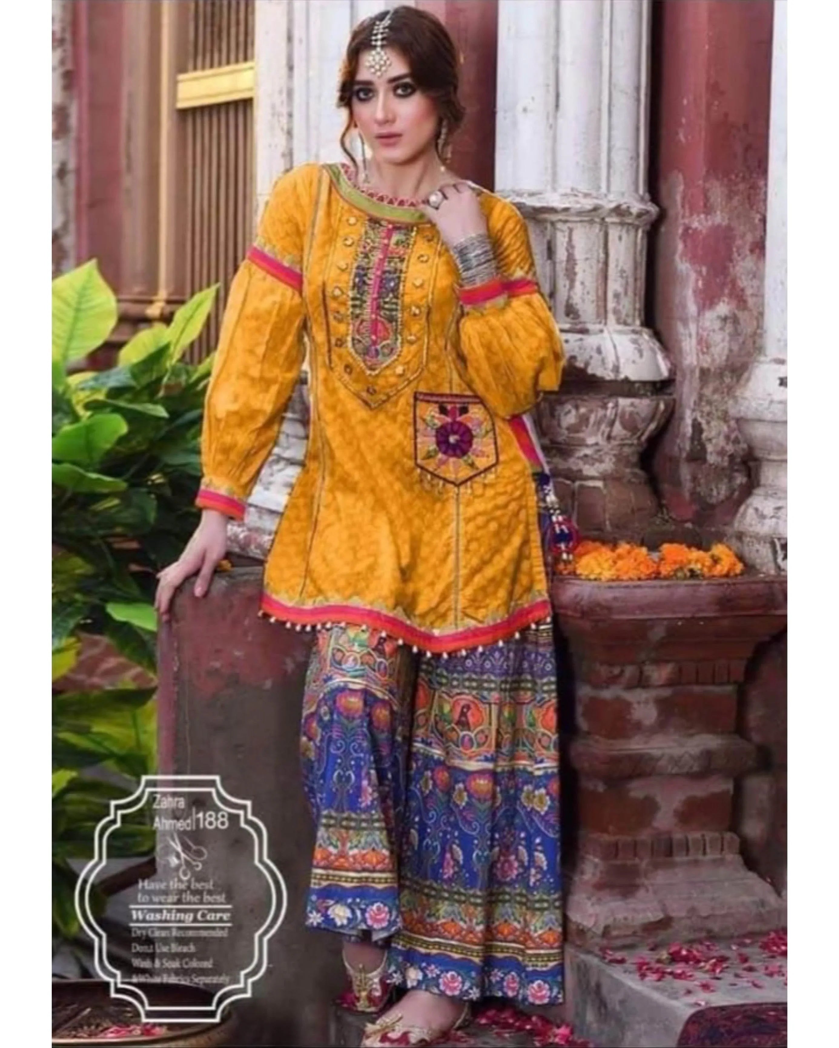 ZARA AHMED LINEN UNSTICH EMB 2PC - City Cloth House