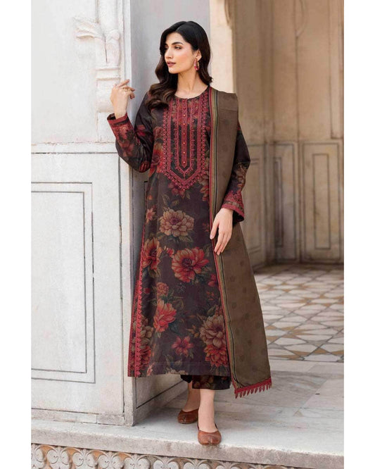 BAROQUE LAWN PRINTED UNSTICH 3PC - City Cloth House