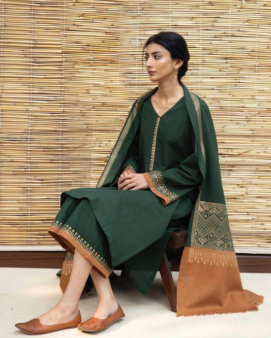 ASLING DHANAK UNSTITCHED EMB 3PC - City Cloth House