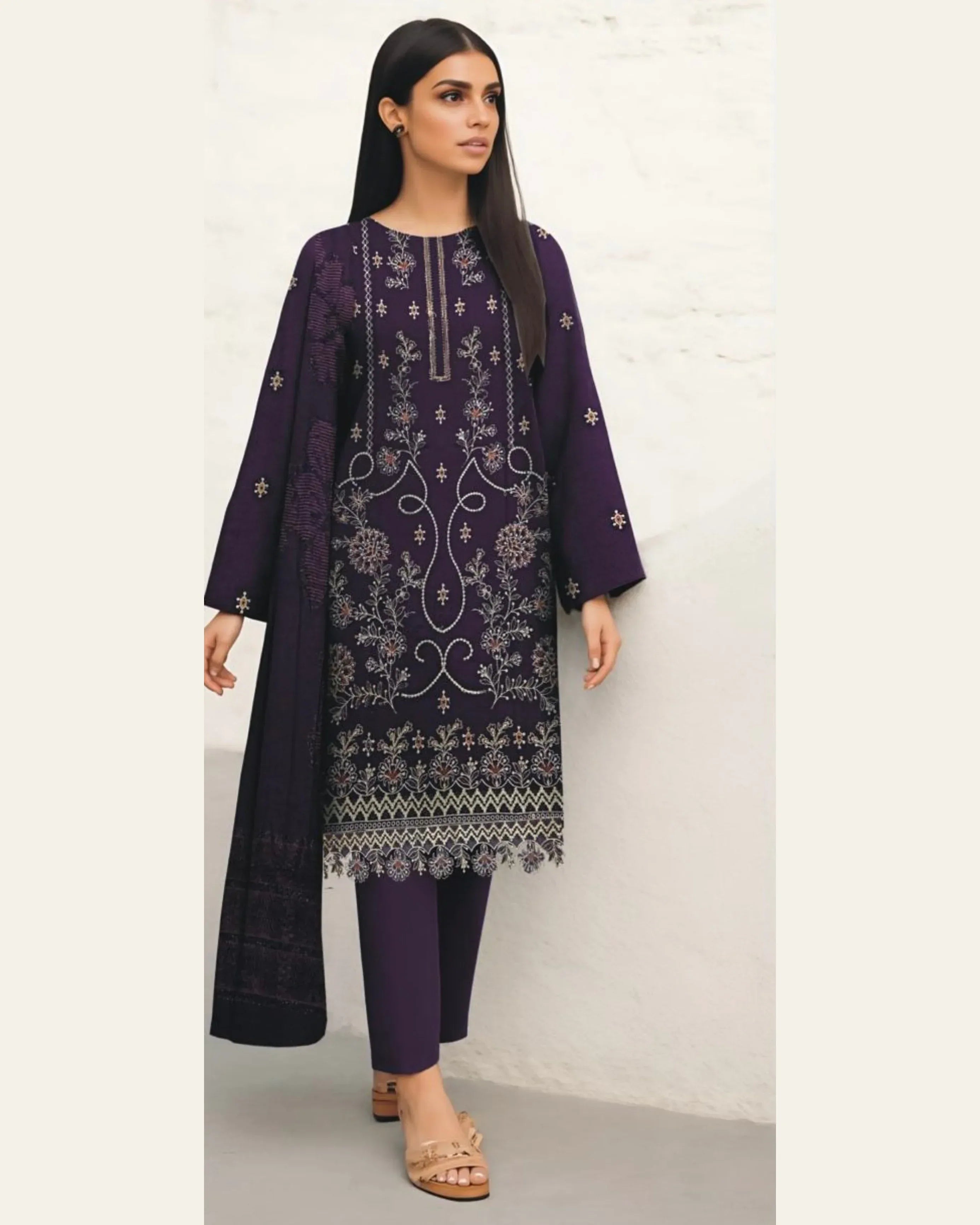 MIRAAL VOL#2 DHANAK UNSTITCHED EMB 3PC - City Cloth House