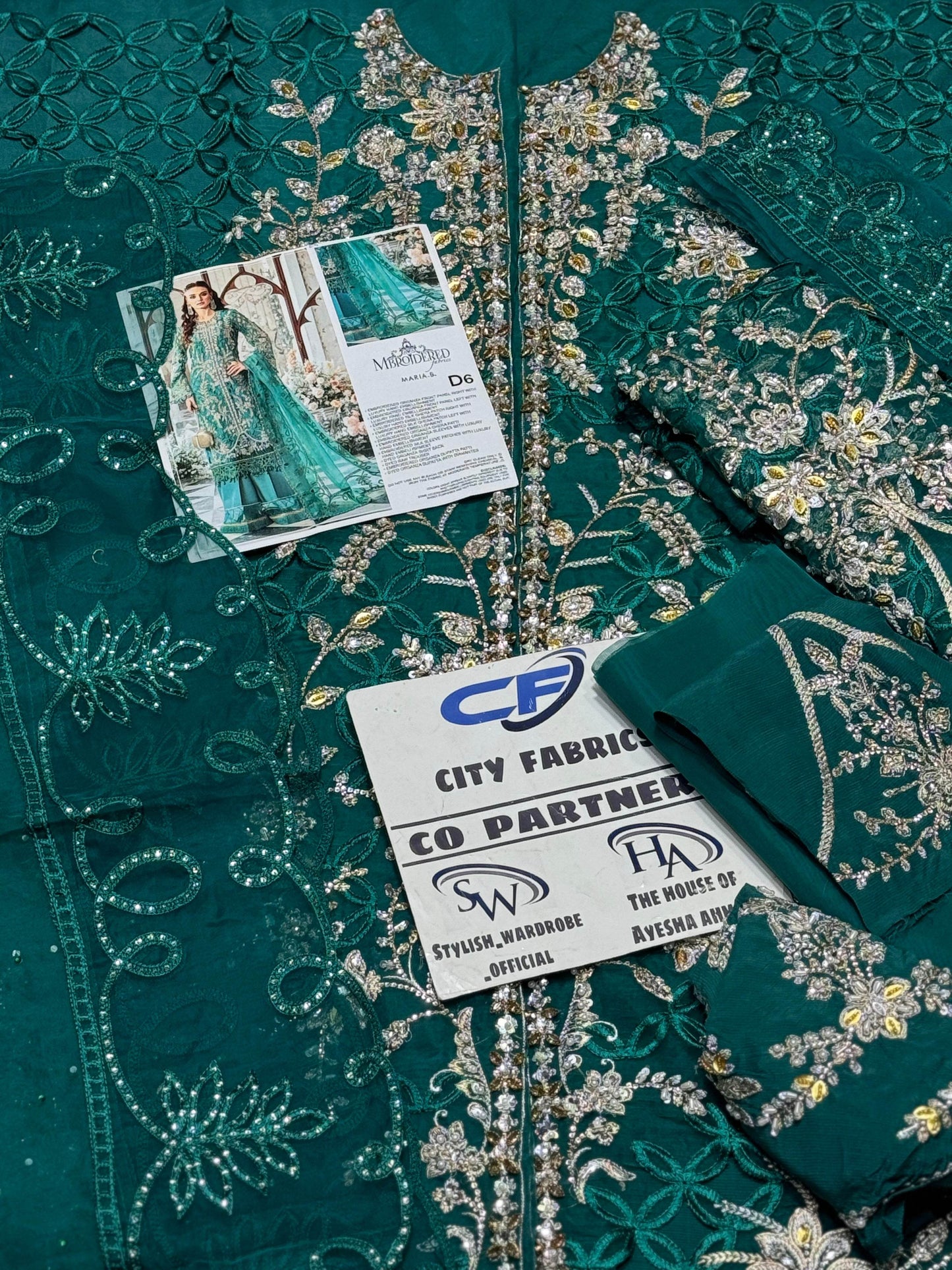 MARIA.B ORGANZA UNSTITCHED EMB SUIT - City Cloth House