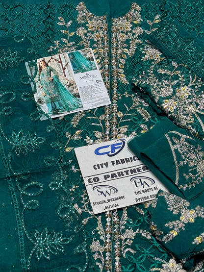 MARIA.B ORGANZA UNSTITCHED EMB SUIT - City Cloth House