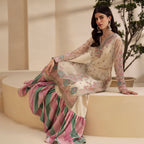 ETHNIC SILK UNSTITCHED EMB  SUIT
