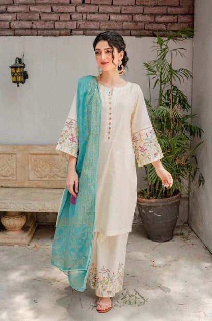 ASLING DHANAK UNSTITCHED EMB 3PC - City Cloth House