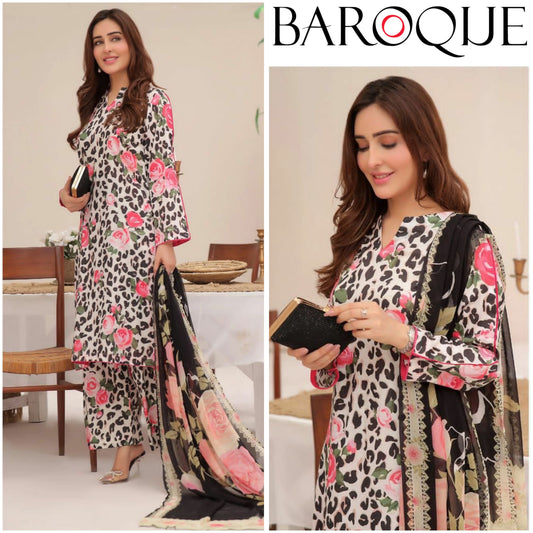 BAROQUE KARANDI PRINTED UNSTICHED 3PC