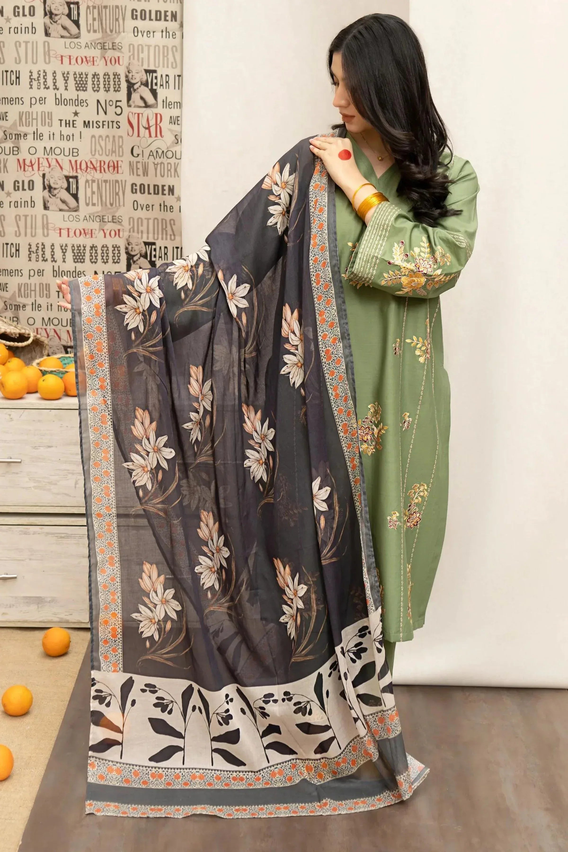 URGE DHANAK LUXURY UNSTITCHED EMB 3PC - City Cloth House
