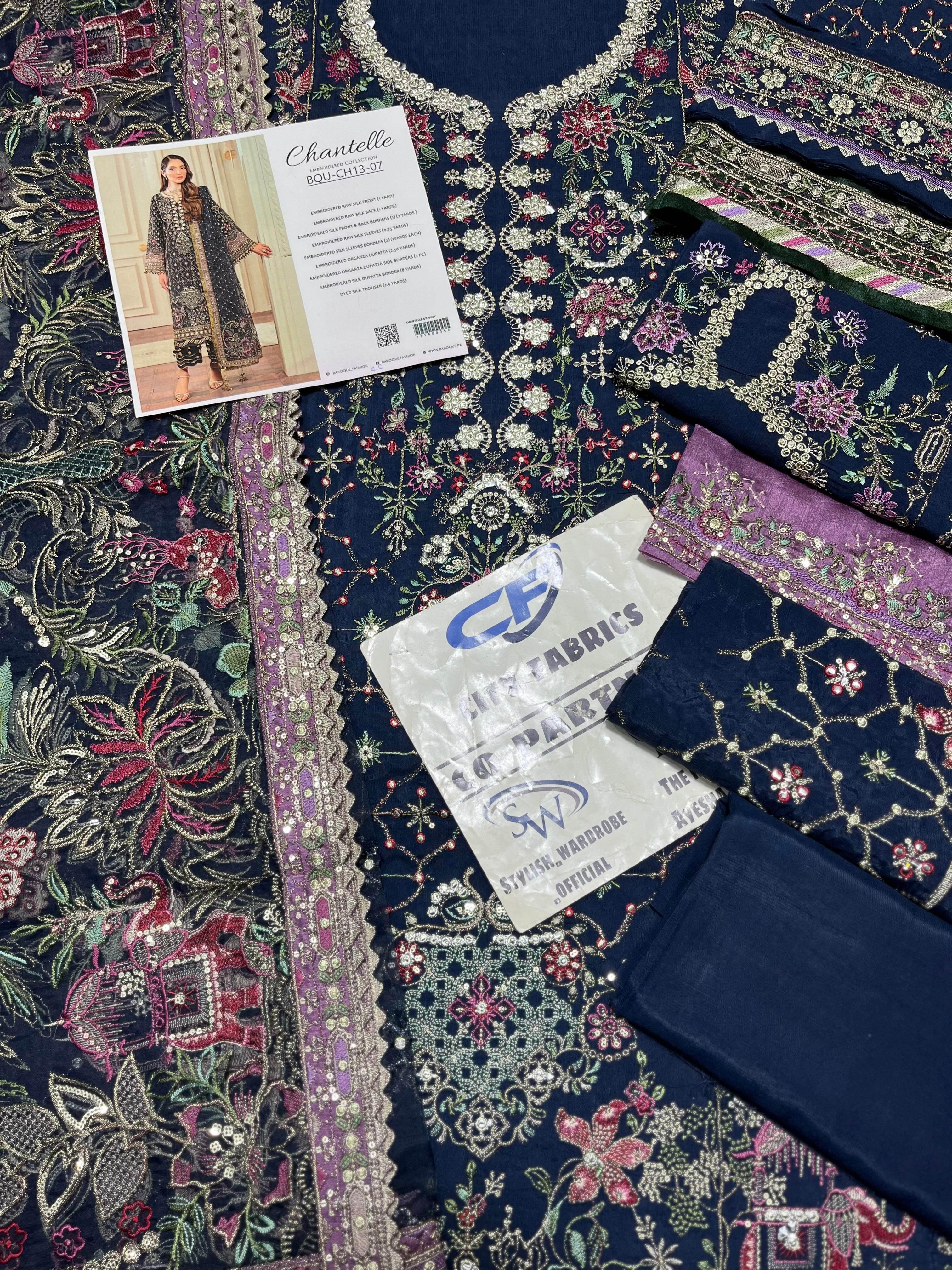 BAROQUE RAW SILK UNSTITCHED EMB SUIT - City Cloth House