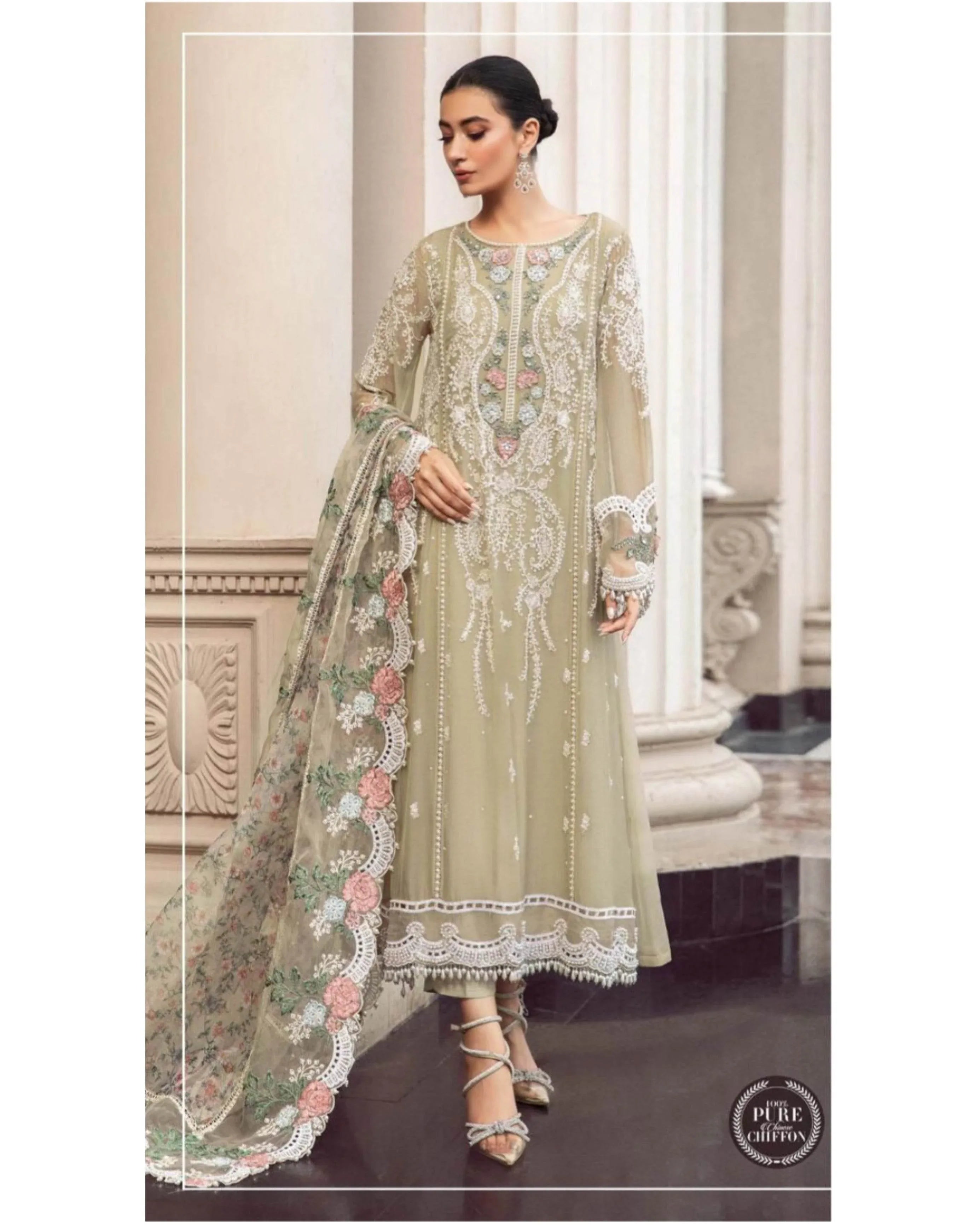 MARIA.B CHIFFON UNSTITCHED EMB SUIT - City Cloth House