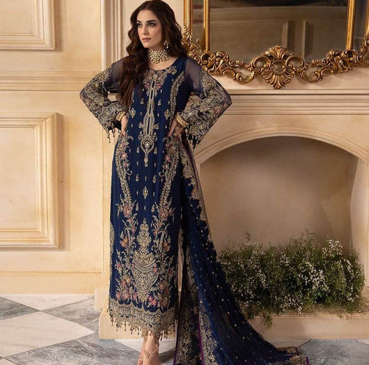 CHARIZMA CHIFFON UNSTITCHED EMB SUIT - City Cloth House