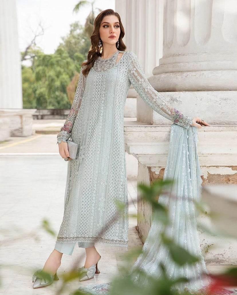 MARIA.B CHIFFON UNSTITCHED EMB SUIT - City Cloth House