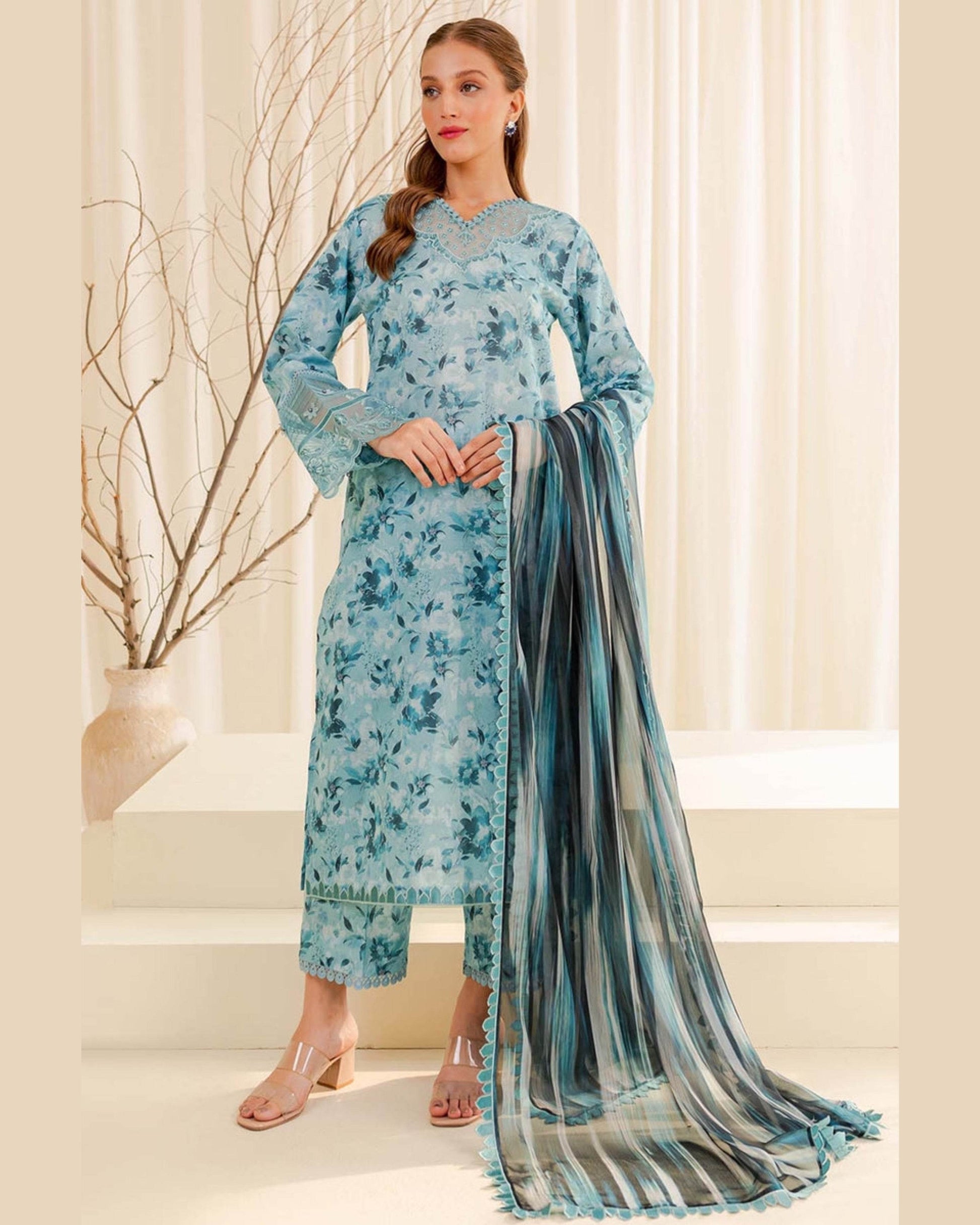 BAROQUE LAWN PRINTED UNSTICH 3PC - City Cloth House