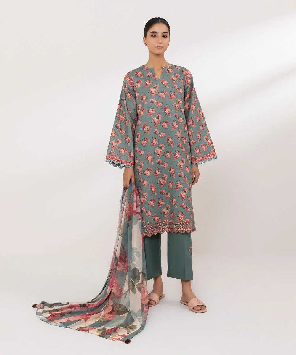SAPPHIRE KARANDI PRINTED UNSTICHED 3PC - City Cloth House