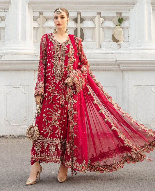 MARIA.B CHIFFON UNSTITCHED EMB SUIT - City Cloth House