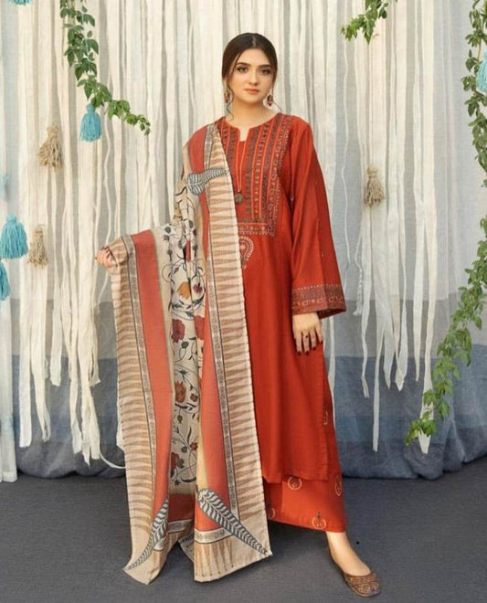 ASLING DHANAK UNSTITCHED EMB 3PC - City Cloth House
