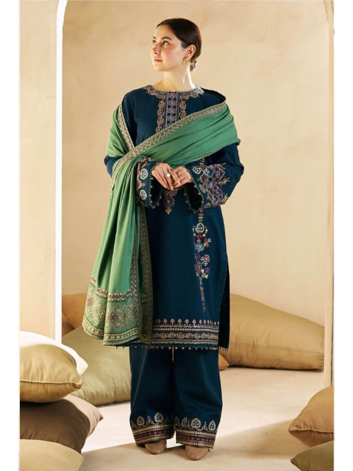 ZARA SHAHJAHAN DHANAK UNSTITCHED EMB 3PC - City Cloth House