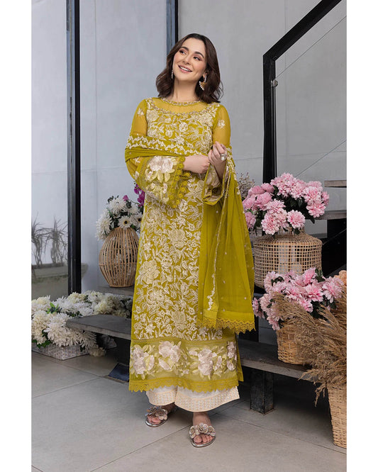 AZURE LAWN LUXURY UNSTITCHED EMB 3PC - City Cloth House