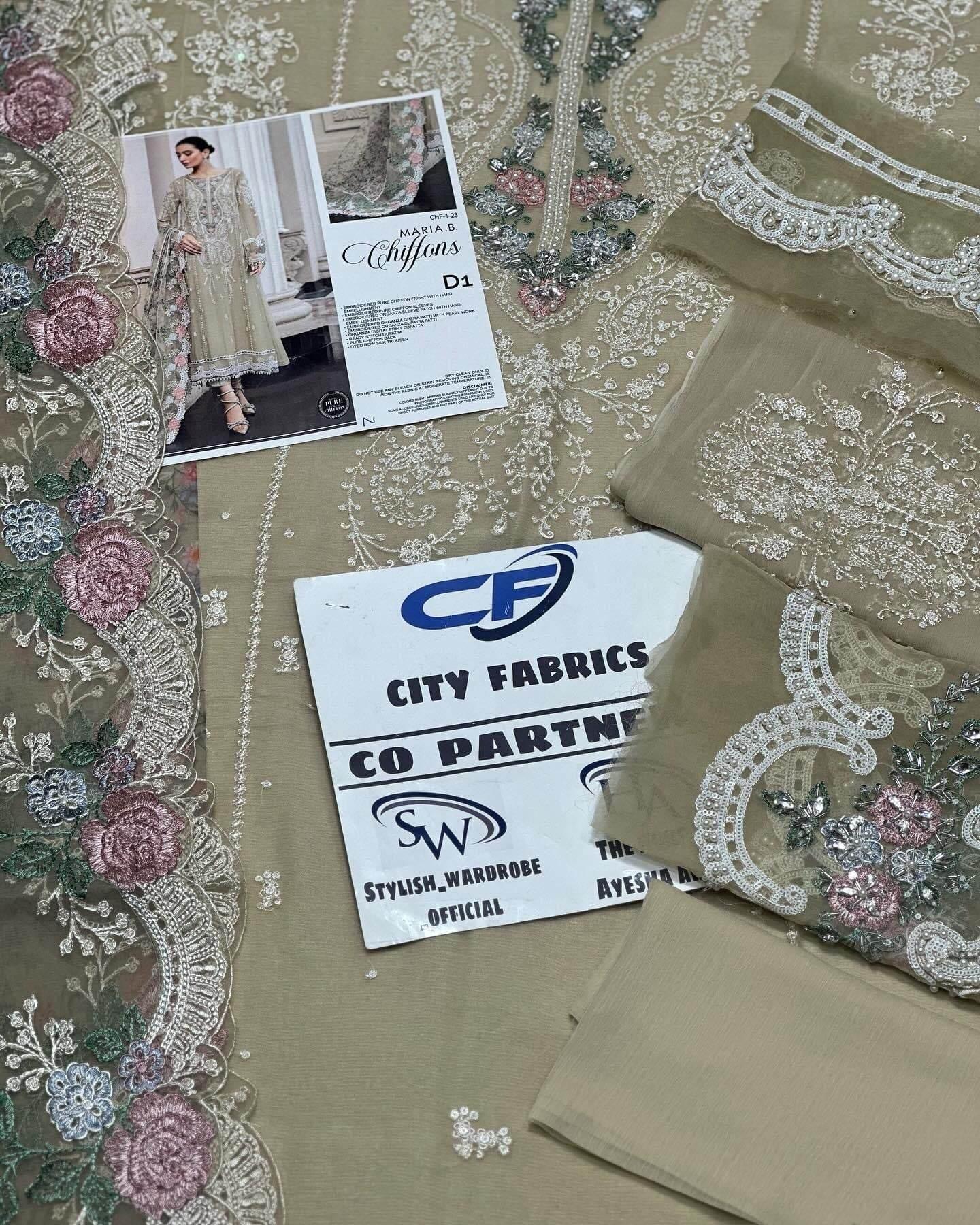 MARIA.B CHIFFON UNSTITCHED EMB SUIT - City Cloth House