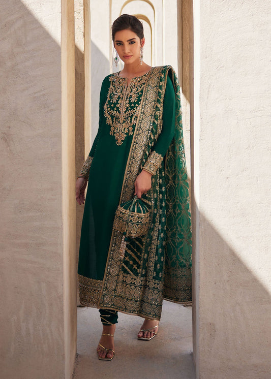 KANWAL MALIK KOREAN SILK UNSTITCHED EMB SUIT LAIRA