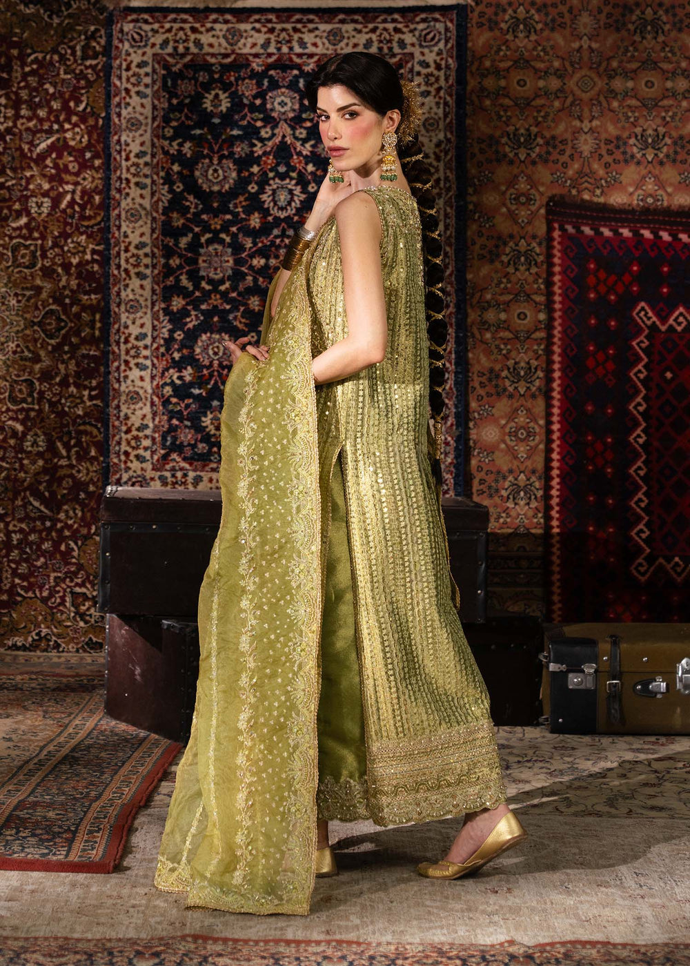KANWAL MALIK TISSUE SILK UNSTITCHED EMB SUIT