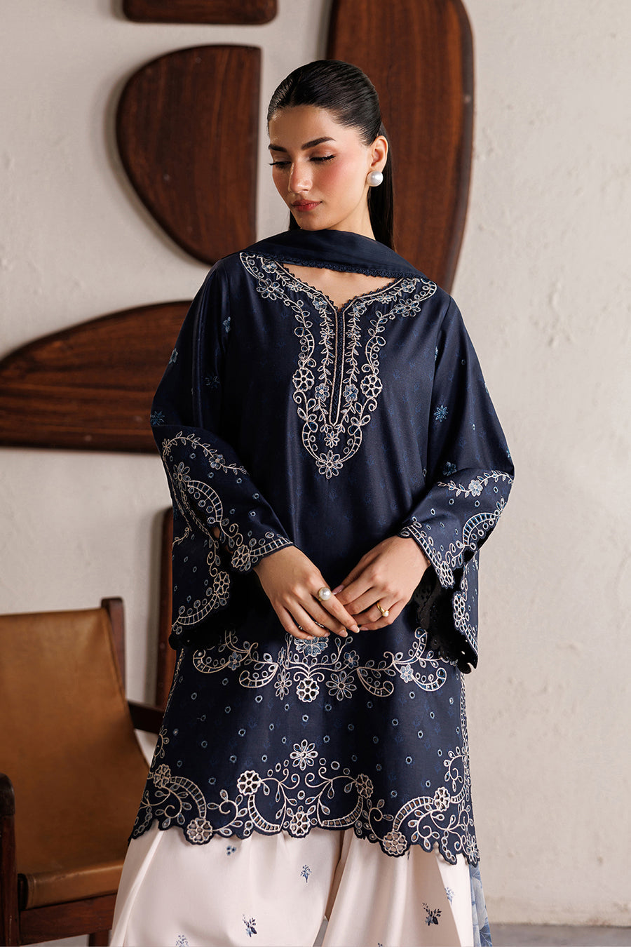 Indigo | Emb Unstitched Silk 3pc