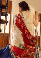 CRIMSON ORGANZA UNSTITCHED EMB SUIT - City Cloth House