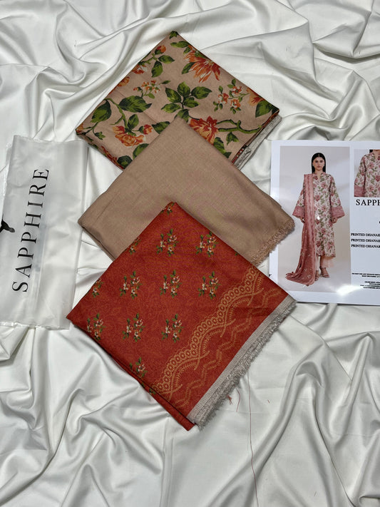 SAPPHIRE DHANAK PRINTED UNSTICHED 3PC