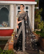 QALAMKAR NET UNSTITCHED EMB SAREE - City Cloth House