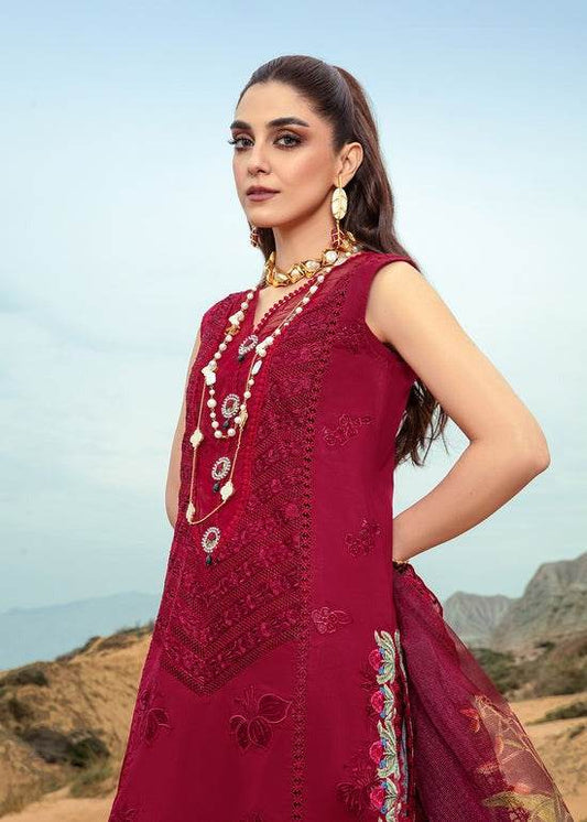 CRIMSON LAWN UNSTITCH EMB 3PC LILLIE DE JONG-CHERRY (3A) - City Cloth House