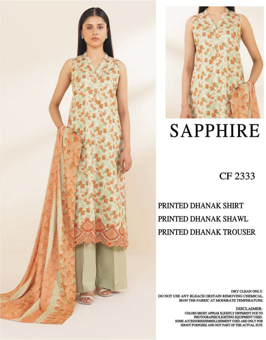 SAPPHIRE DHANAK PRINTED UNSTICHED 3PC