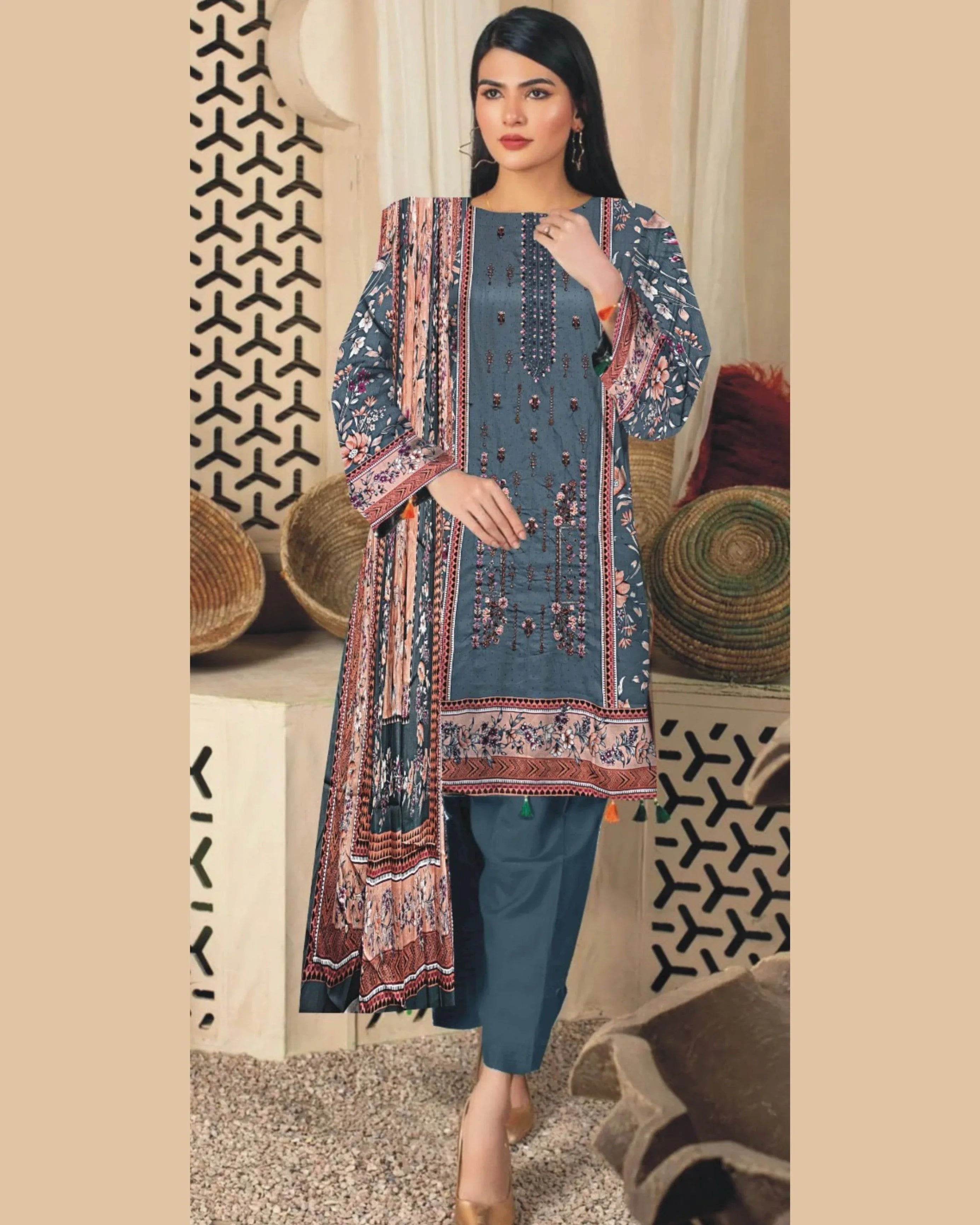 MIRAAL LAWN UNSTITCHED EMB 3PC - City Cloth House