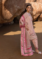 CRIMSON LAWN PREMIUM UNSTITCHED EMB FLORAL CRUSH D6-B 3PC - City Cloth House