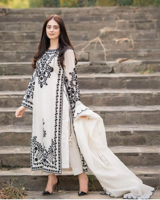 CITY FABRICS LAWN LUXURY UNSTICH EMB 3PC - City Cloth House