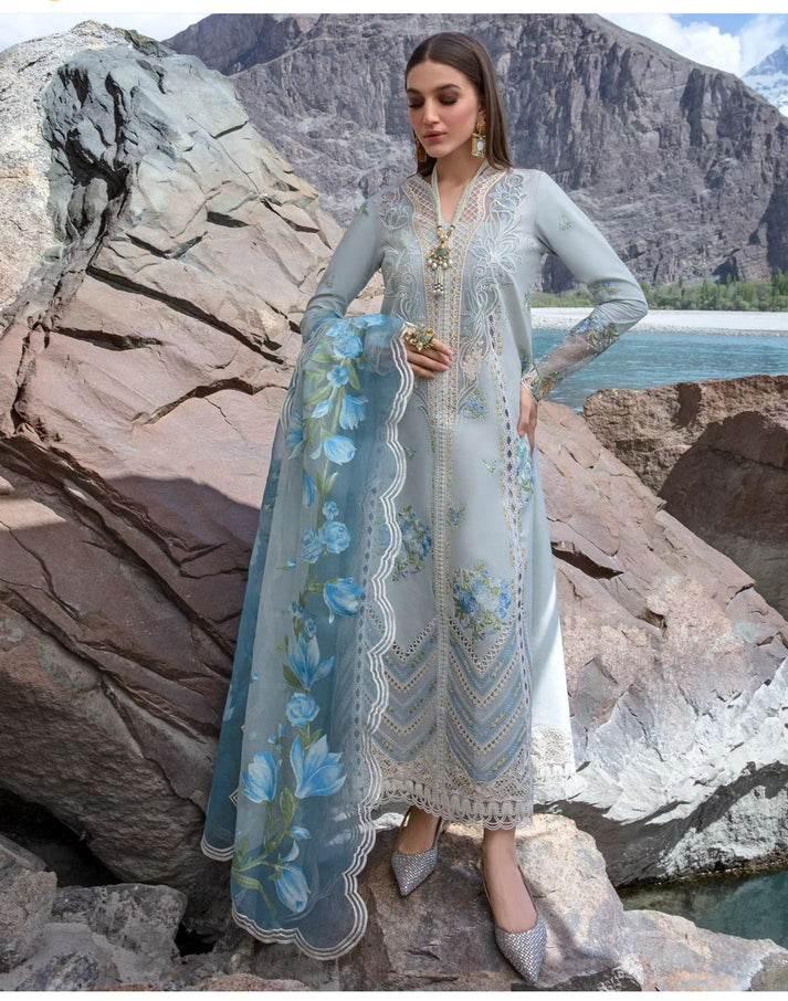 CRIMSON LAWN UNSTITCH EMB 3PC (FORGET ME NOT-ICE BLUE) D#3A - City Cloth House