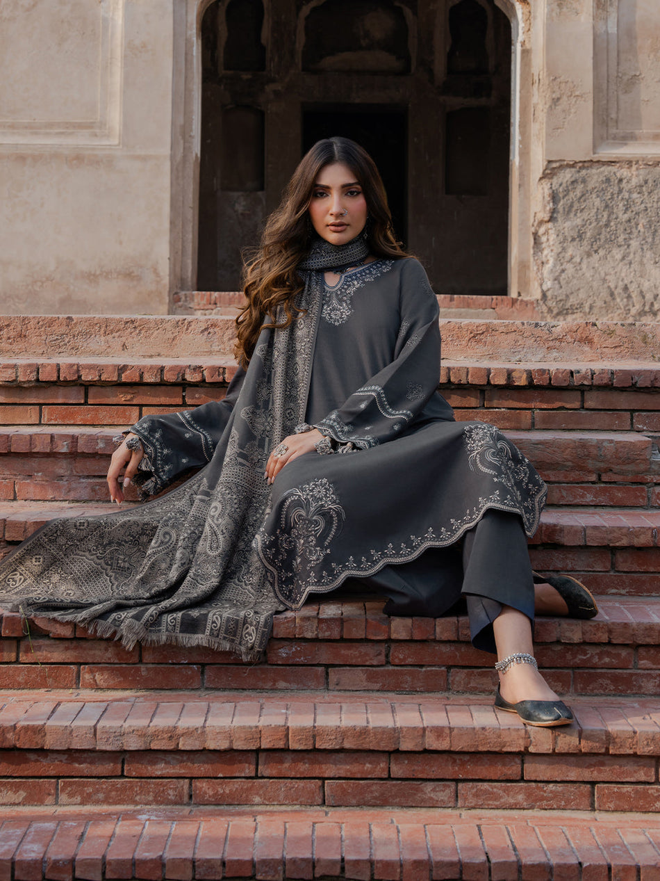 Siah | Emb Unstitched Dhanak 3pc