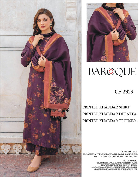 BAROQUE KHADDAR UNSTICH PRINTED 3PC