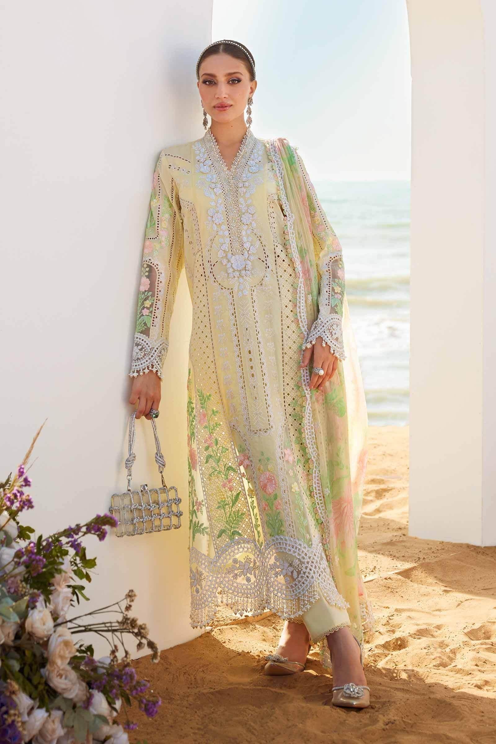MARIA.B LUXURY UNSTITCH EMB 3PC EID LAWN EL-D4-25 - City Cloth House