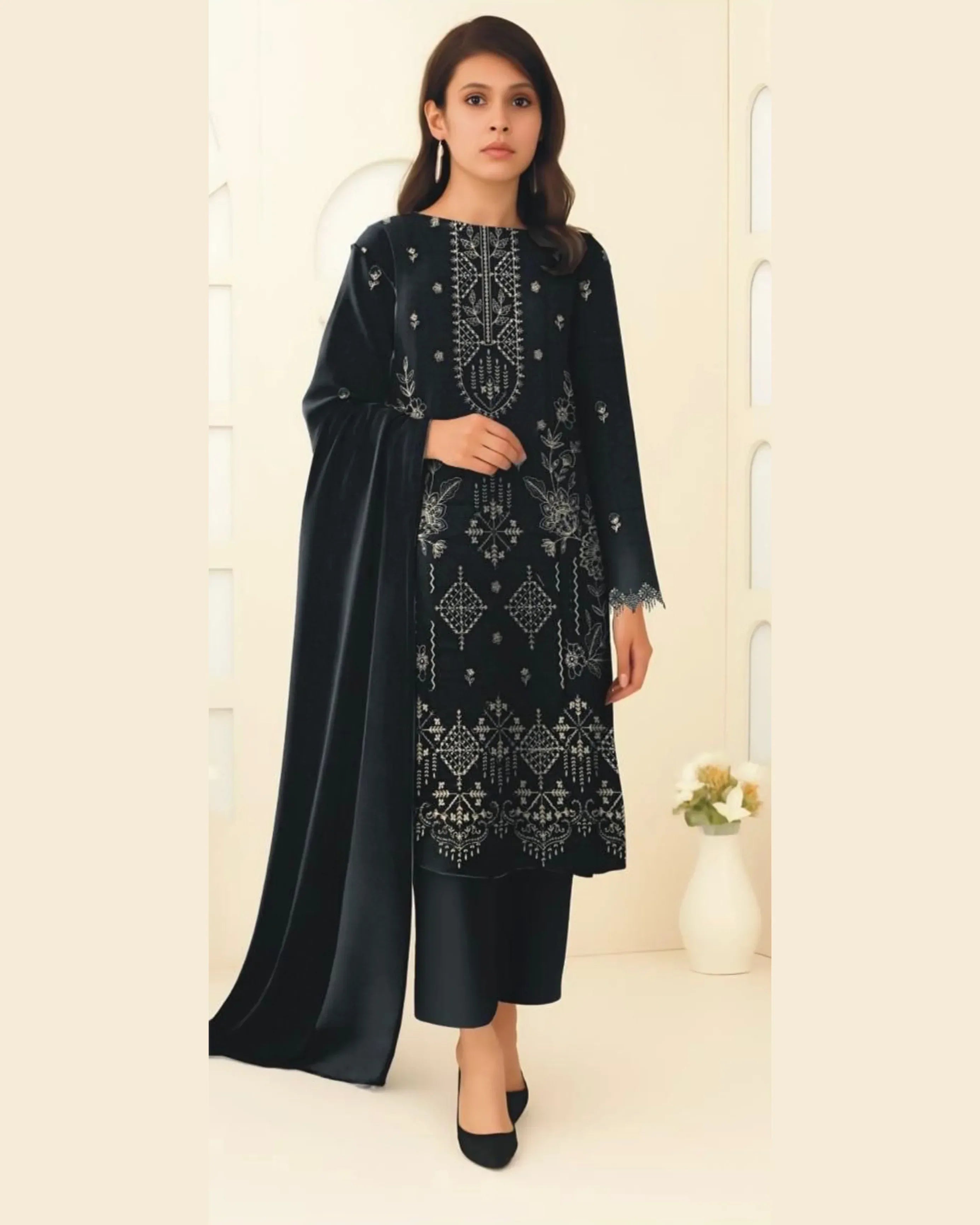 MIRAAL VOL#1 DHANAK UNSTITCHED EMB 3PC - City Cloth House