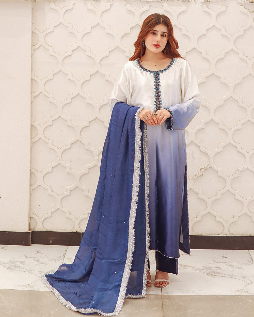 Zoha | Emb Unstitched Shamoz silk 3pc