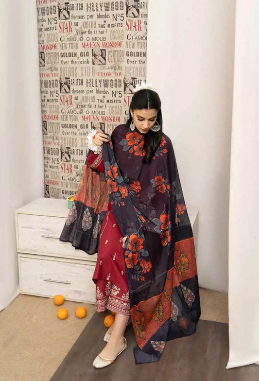 URGE LAWN LUXURY UNSTICH EMB 3PC - City Cloth House
