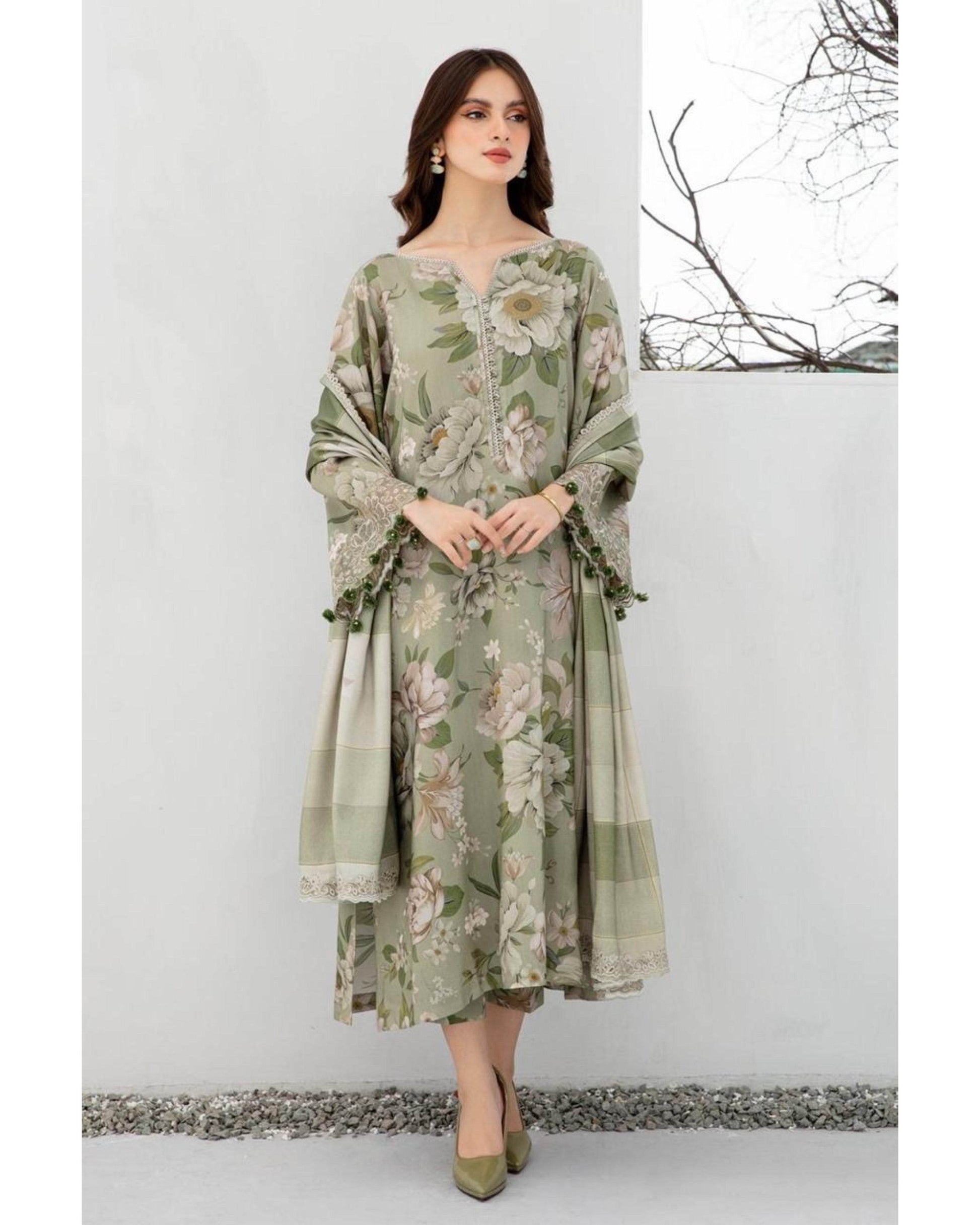 BAROQUE KARANDI PRINTED UNSTICHED 3PC - City Cloth House